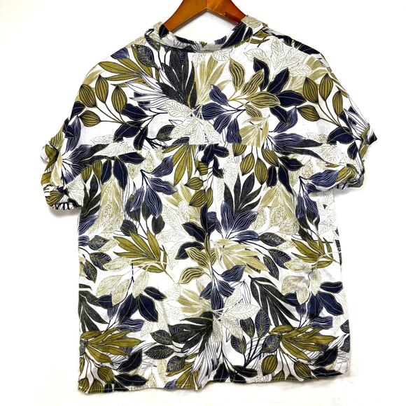 Tahari M Floral Top Palm Linen Lagenlook Coastal Vacation Beach Preppy Casual - Picture 3 of 9